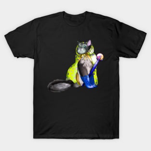 Pretty cat sorcerer in blue boots with a magic staff T-Shirt